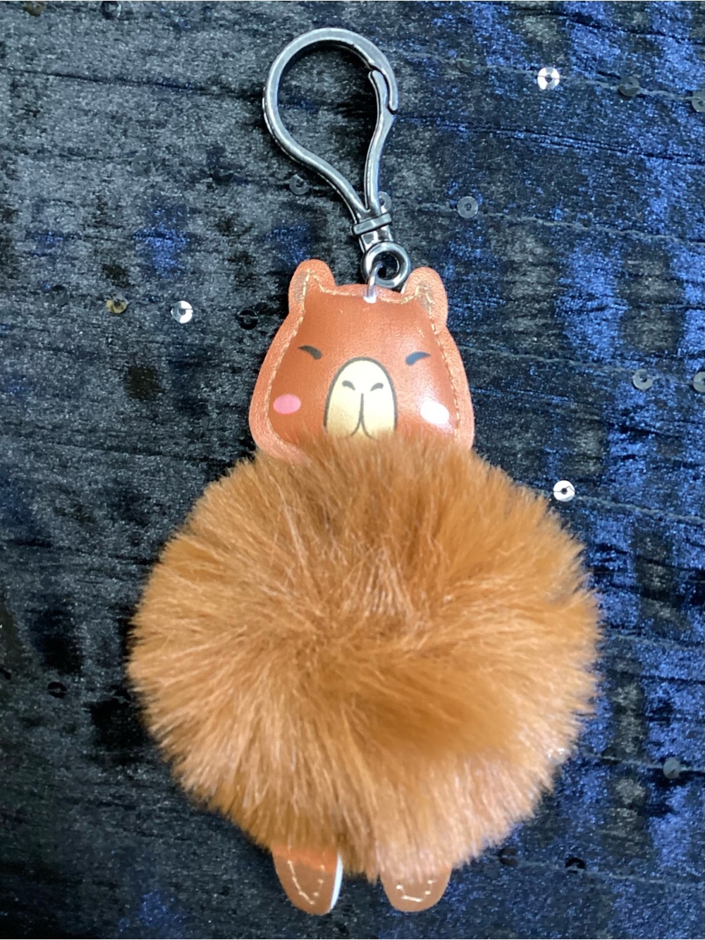 Brown Alpaca Pom Pom Keychain with Clip - Picture 2 of 11